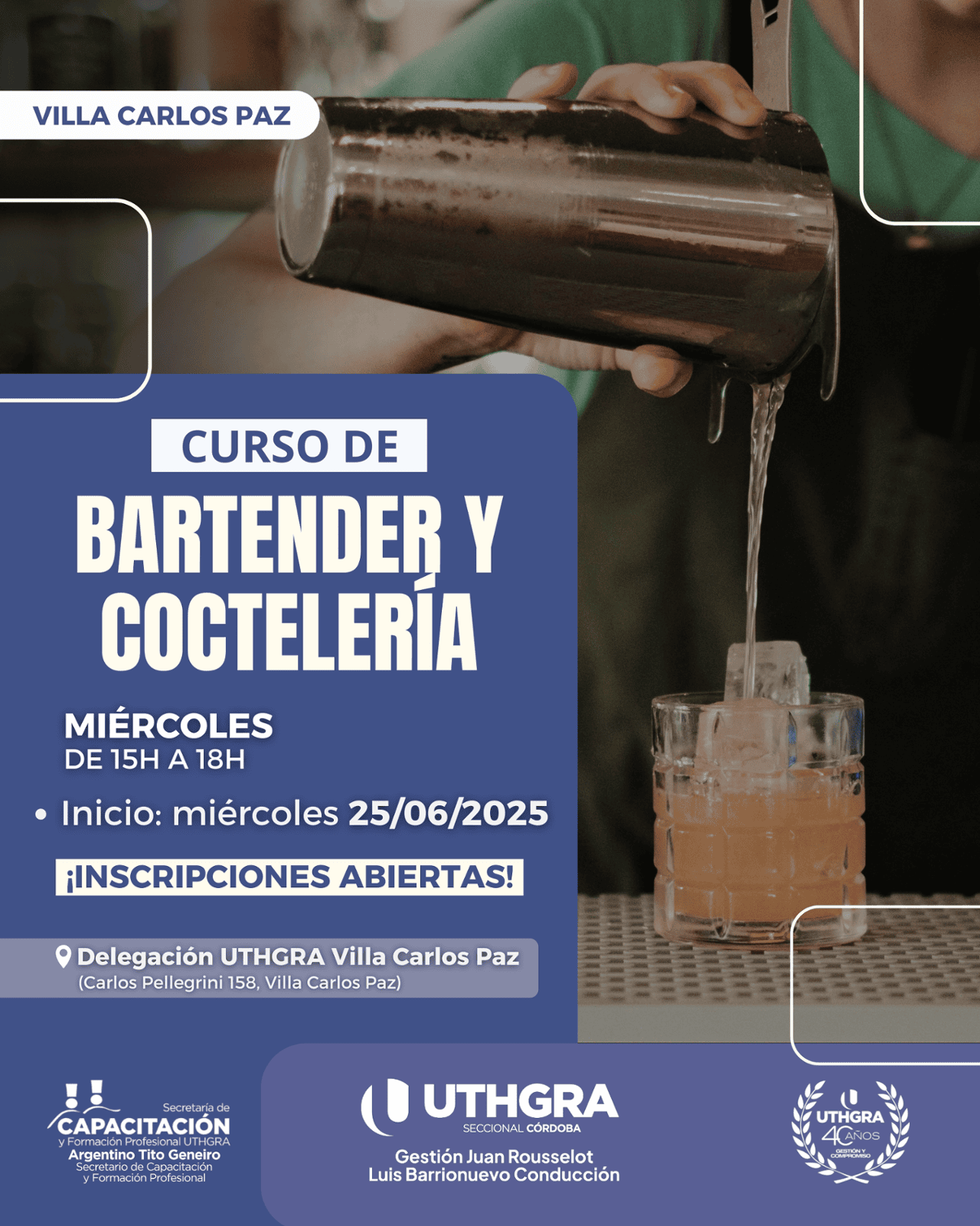 Nuevo Curso de UTHGRA Córdoba - BARTENDER en Villa Carlos Paz